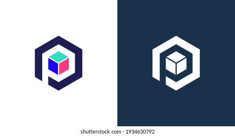 Simple and unique geometric letter P logo with augmented reality element, modern initial P monogram with 3D element