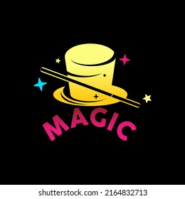 Simple and unique hat and letter magic wand with many stars image graphic icon logo design abstract concept vector stock. Can be used as a symbol related to entertainment or player profession