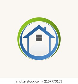 Simple and unique home window chimney with cut circle around image graphic icon logo design abstract concept vector stock. Can be used as a symbol related to property or development