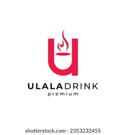 simple and unique hot drink with letter U and fire logo design