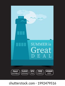 Simple and unique idea summer greeting card flyer brochure design, business promotion poster design, light blue color vector illustration.