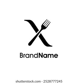 Diseño de logotipo de ilustración simple y único X inicial se combina con tenedor. Logo recomendado para bebidas, restaurante, cafetería y comida relacionadas con negocios.