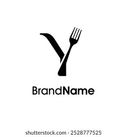 Simple and Unique illustration logo design initial Y combine with fork. Logo recommended for business related Beverages, Restaurant, Cafe and Food.