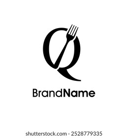 Einfache und einzigartige Illustration Logo Design anfängliche Q kombinieren mit Gabel. Logo empfohlen für geschäftliche Getränke, Restaurant, Café und Essen.