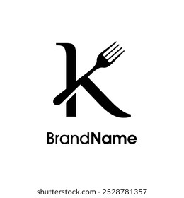 Simple and Unique illustration logo design initial K combine with fork. Logo recommended for business related Beverages, Restaurant, Cafe and Food.