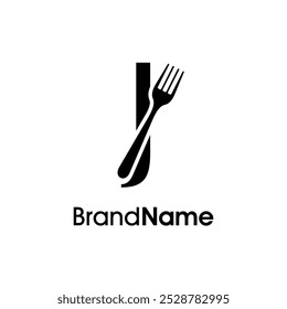 Simple and Unique illustration logo design initial J combine with fork. Logo recommended for business related Beverages, Restaurant, Cafe and Food.