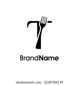 Simple and Unique illustration logo design initial T combine with fork. Logo recommended for business related Beverages, Restaurant, Cafe and Food.