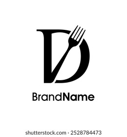 Simple and Unique illustration logo design initial D combine with fork. Logo recommended for business related Beverages, Restaurant, Cafe and Food.