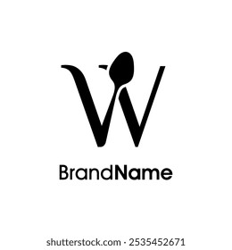 Simple and Unique illustration logo design initial W combine with spoon. Logo recommended for business related Beverages, Restaurant, Cafe and Food.