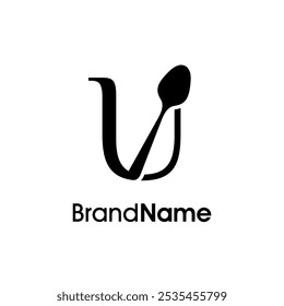 Diseño de logotipo de ilustración simple y único U inicial se combina con cuchara. Logo recomendado para bebidas, restaurante, cafetería y comida relacionadas con negocios.