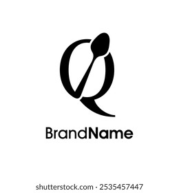 Einfache und einzigartige Illustration Logo Design anfängliche Q kombinieren mit Löffel. Logo empfohlen für geschäftliche Getränke, Restaurant, Café und Essen.