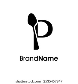 Simple and Unique illustration logo design initial P combine with spoon. Logo recommended for business related Beverages, Restaurant, Cafe and Food.