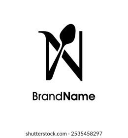 Simple and Unique illustration logo design initial N combine with spoon. Logo recommended for business related Beverages, Restaurant, Cafe and Food.