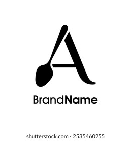 Simple and Unique illustration logo design initial A combine with spoon. Logo recommended for business related Beverages, Restaurant, Cafe and Food.