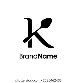 Diseño de logotipo de ilustración simple y único K inicial se combina con cuchara. Logo recomendado para bebidas, restaurante, cafetería y comida relacionadas con negocios.