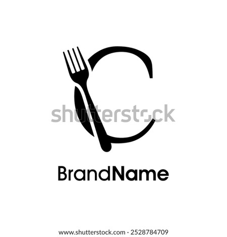Simple and Unique illustration logo design initial C combine with fork. Logo recommended for business related Beverages, Restaurant, Cafe and Food.