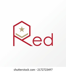 Letra simple y única tipo de letra RED con estrella y veterano icono gráfico de imagen de signo diseño concepto abstracto material vectorial. Se puede usar como símbolo relacionado con el ejército o la pensión