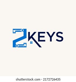 Letra simple y única o letra palabra 2 KEYS fuente con icono gráfico de imagen de techo diseño concepto abstracto material vector. Se puede utilizar como símbolo relacionado con la tipografía o la propiedad