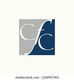 Letra simple y única o palabra fuente serif CFC en el icono gráfico de imagen de bloque cuadrado diseño concepto abstracto material vector. Puede utilizarse como símbolo relacionado con el primer o monograma