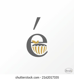 Simple and unique letter or word E serif font with cake and leaves image graphic icon logo design abstract concept vector stock. Can be used as a symbol related to initial or food