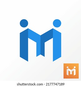 Simple and unique letter or word M font with double human or body image graphic icon logo design abstract concept vector stock. Can be used as symbol related to typography or communication