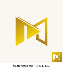 Simple and unique letter or word M line font with play sign image graphic icon logo design abstract concept vector stock. Can be used as symbol related to music video or initial