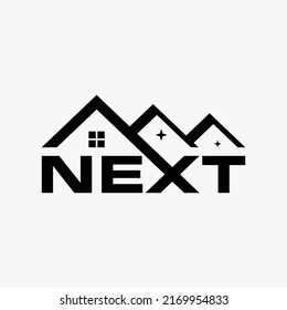 Simple and unique letter or word NEXT with triple roof house image graphic icon logo design abstract concept vector stock. Can be used as symbol related to property or home