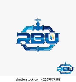 Simple and unique letter or word RBU with valve, pipe, water, and gas image graphic icon logo design abstract concept vector stock. Can be used as symbol related to plumbing or energy