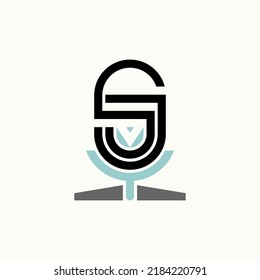 Letra o palabra simple y única fuente S o SJV en imagen creativa icono gráfico de imagen de micrófono diseño concepto abstracto material vectorial. Se puede utilizar como símbolo relacionado con cantar canción o monograma
