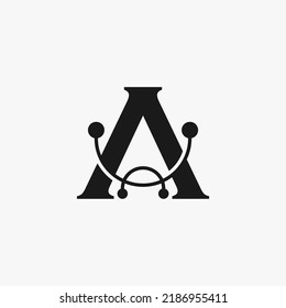 Simple and unique letter or word A serif font with semicircle line tech connection image graphic icon logo design abstract concept vector stock. Can be used as symbol related to initial or monogram