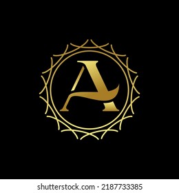 Simple and unique letter or word A serif beauty art font with motif around template image graphic icon logo design abstract concept vector stock. Can be used as symbol related to initial or monogram