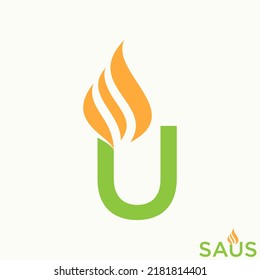 Simple and unique letter or word U sans serif font with fire flame image graphic icon logo design abstract concept vector stock. Can be used as symbol related to initial or hot
