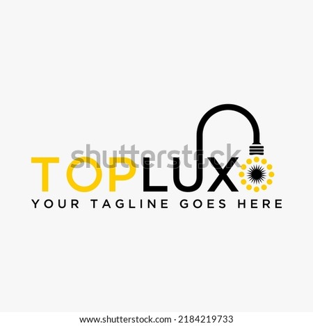 Simple and unique light lamp bulb on letter or word TOP LUX font image graphic icon logo design abstract concept vector stock. Can be used as symbol related to interior or lighting