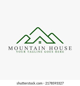 Simple and unique line mountain with roof house image graphic icon logo design abstract concept vector stock. Can be used as symbol related to adventure or home