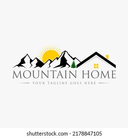 Simple and unique line mountain with roof house image graphic icon logo design abstract concept vector stock. Can be used as symbol related to adventure or home