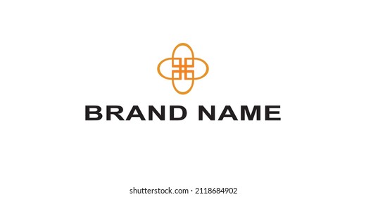 simple and unique logo design with the concept of 4 circles and 4 squares in the middle of a luxurious and elegant gold-colored arch