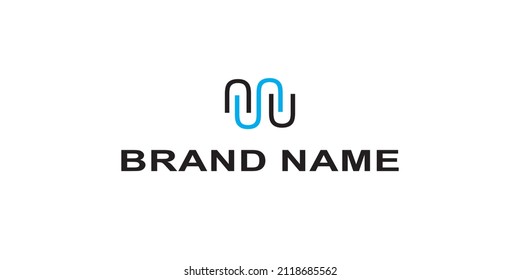 einfaches und einzigartiges Logo-Design aus einer m-förmigen Linie mit einer Kombination aus Blau und Schwarz
