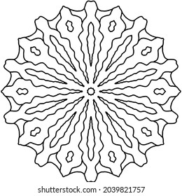 Simple unique mandala symbol, Indian style calming star or flower mandala. Black outlines. Perfect as logo, coloring book picture, etc. Vector graphic in EPS file type, easy to edit if needed.