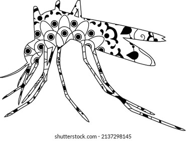 Simple Unique Mosquito Mandala Line Art Logo Tattoo Cubism Surrealism Style, Creative Pattern Decoration Popular Artwork for World Malaria Day