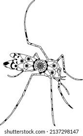 Mosquito único simple Mandala Line Art Logo Tatuaje Estilo Surrealismo Cubismo, Decoración de Patrones Creativos Pintura popular para el Día Mundial de la Malaria