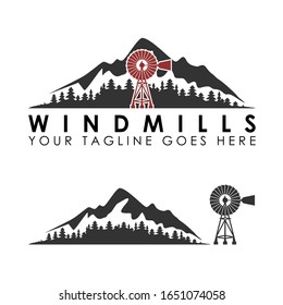 Simple and unique mountain and windmill image graphic icon logo design abstract concept vector stock. can be used as corporate symbols or relating to mountainous terrain or farm