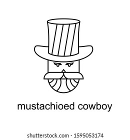 Simple and unique mustachioed cowboy in Lineout with hat image graphic icon logo design abstract concept vector stock. Can be used as a symbol related to gentleman or character.