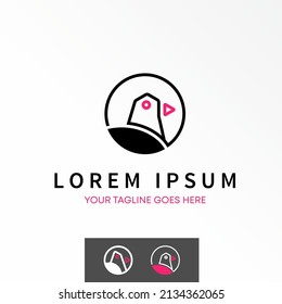 simple and unique pigeon head with play icon at mouth logo design abstract concept vector stock. Can be used as a symbol related to media or animal