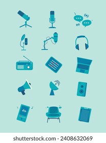 Conjunto de diseño de ilustraciones de contenido de podcast simple y único