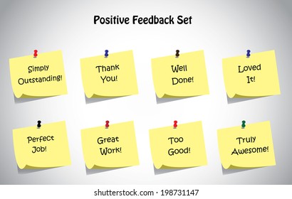  simple unique positive feedback text, notes collection set. Thank you, loved it, well done, truly amazing, perfect job, great work, too good, simply outstanding positive feedback text concept