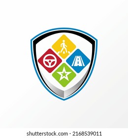 Simple and unique road symbol for rider, crossing, road, warning star on shield image graphic icon logo design abstract concept vector stock. Can be used as a related to sign or instruction