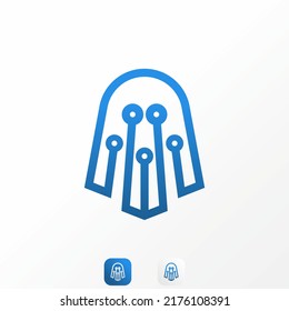 Simple and unique scary ghost in line with tech or network sign image graphic icon logo design abstract concept vector stock. Can be used as symbol related to computer or hacker