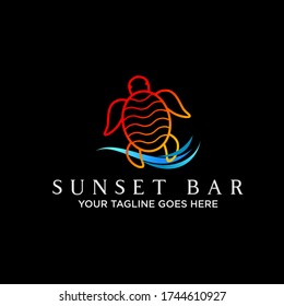 Simple and unique sea or wave with funny turtle line art image graphic icon logo design abstract concept vector stock. Can be used related to animal or beach