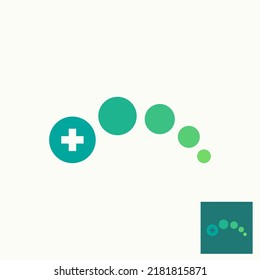 Simple and unique shape jump dots from small to big with red cross or plus inside image graphic icon logo design abstract concept vector stock. Can be used as symbol related to health or sign