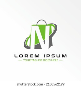 Einfache und einzigartige Shopping-Tasche und Buchstabe N sans serif Schriftart Bild-Symbol-Logo-Design abstrakte Konzept Vektor Stock. Kann als Symbol für den Verkauf oder den Erstverkauf verwendet werden